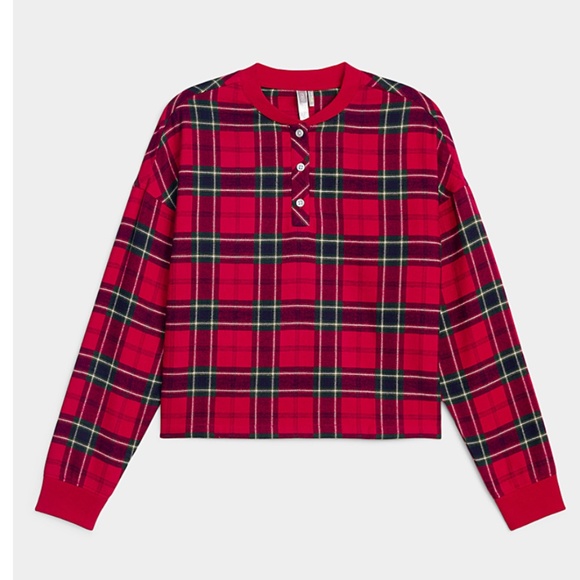Red tartan organic cotton cabin lounge check shirt NWT - Picture 1 of 14